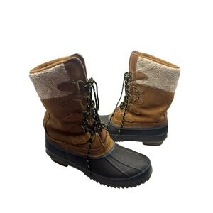 Khombu Waterproof Woman's Boots Sz 7 Blue Tan Leather White Knit Steel Shank